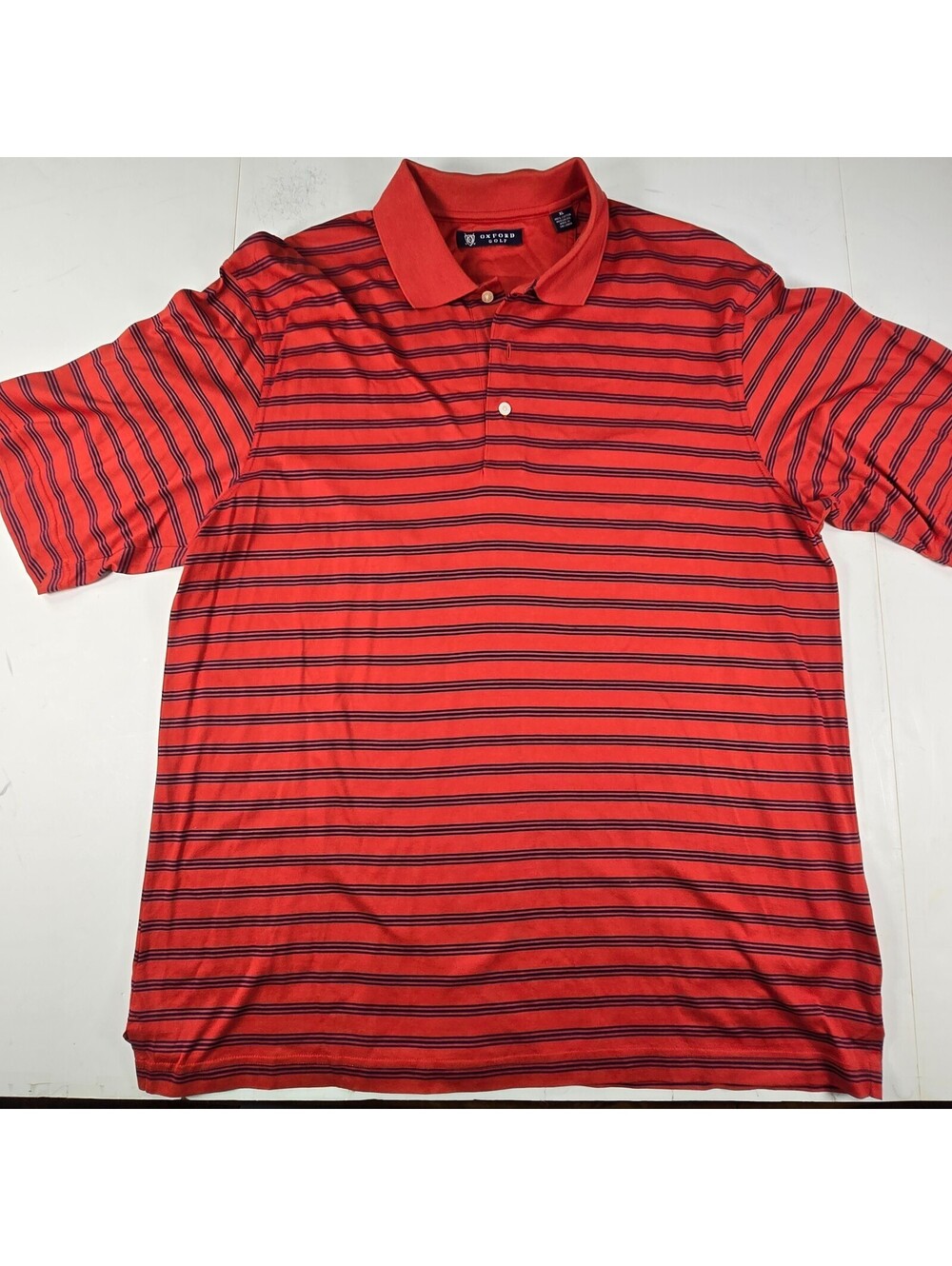 Oxford Golf Men's Polo Shirt Cotton Striped Red XL Short Sleeve Prestonwood Logo